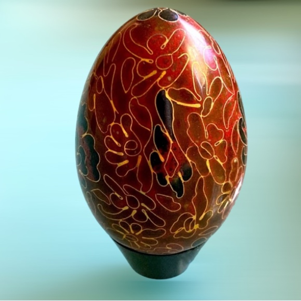 Enamel and Brass Egg Floral Etching